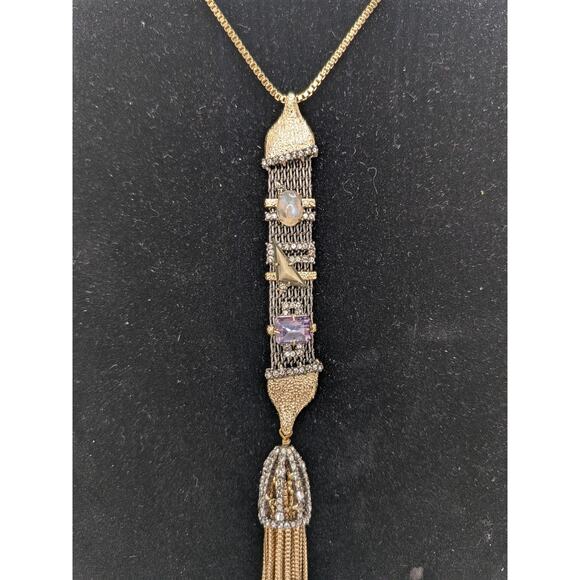 ALEXIS  BITTAR RHINESTONE TASSEL NECKLACE WITH MOONSTONE, AMETHYST, CRYSTALS 28” - Picture 1 of 8